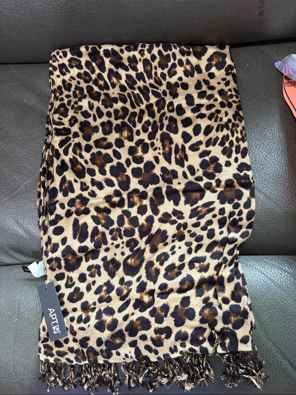 Apt 9 brown leopard rayon scarf with fringes